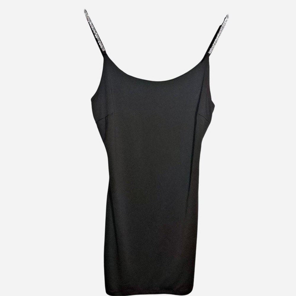 Womens fancy black mini dress with faux rhinestone straps super sexy